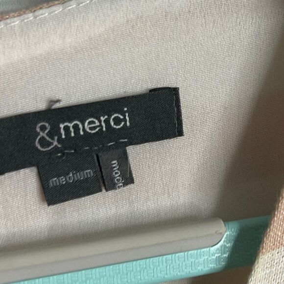 & Merci Striped Faux Wrap Mini Dress Women's Medium Ivory Linen Blend Spring Zip - Picture 8 of 11